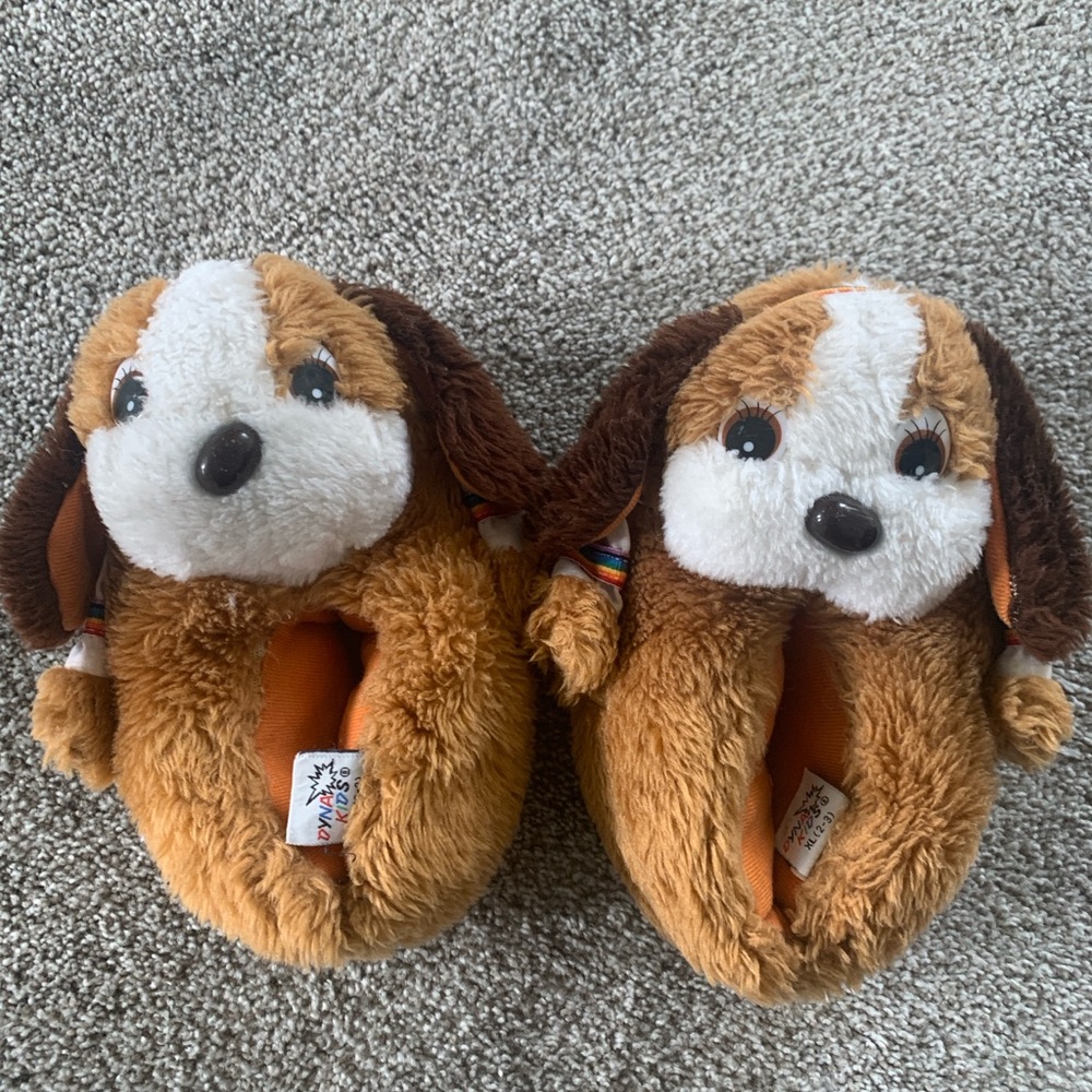 Vintage 80s Kids 2Y Dog Plush Slippers